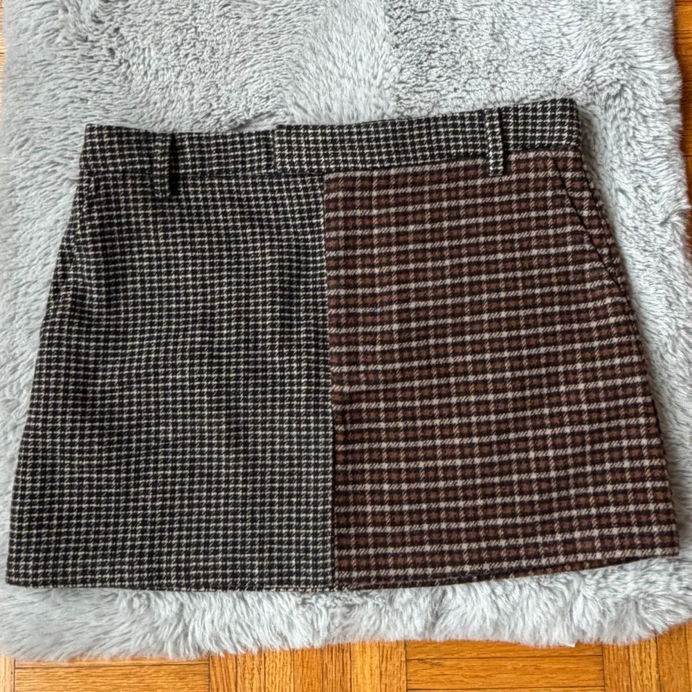 RAILS Mixed Plaid Mini Skirt Houndstooth Wool Blend Brown Black Size Small - Picture 3 of 9